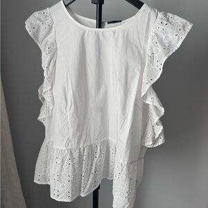 Who What Wear White Eyelet Ruffle Blouse
